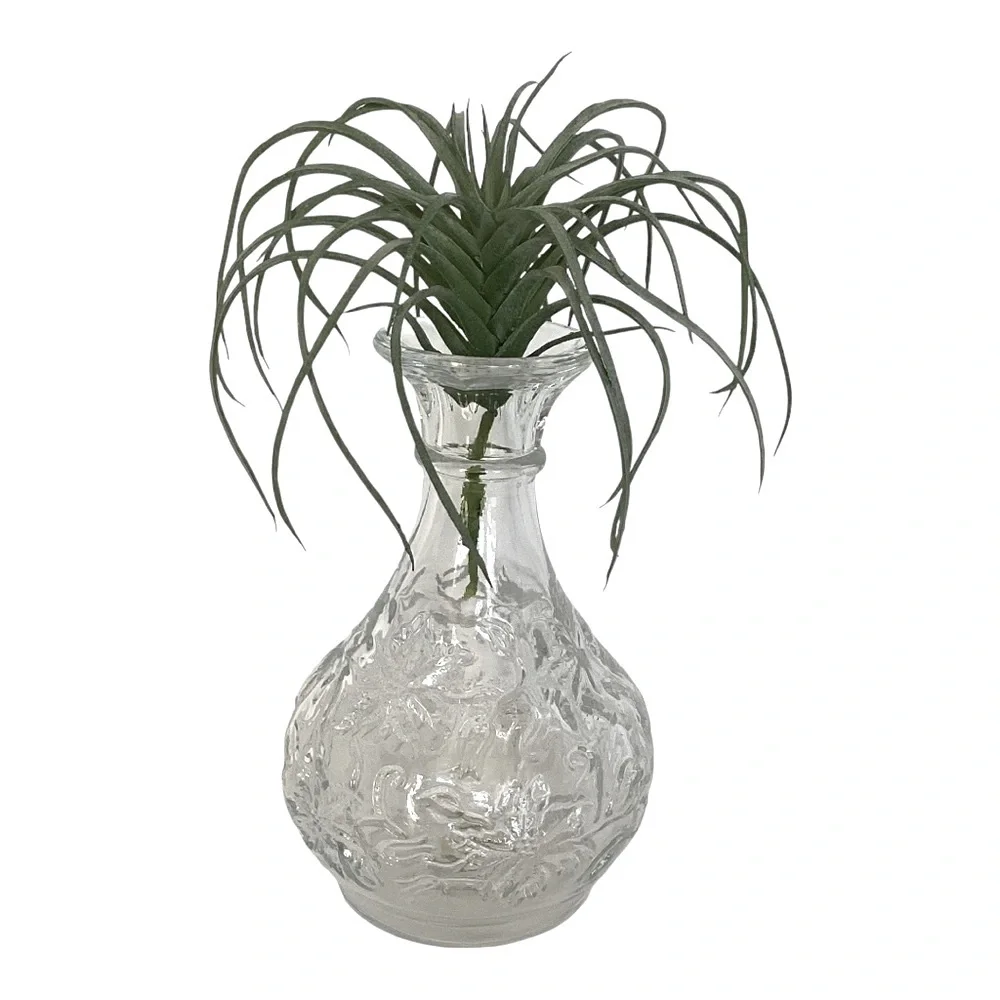Princess House Bud Vase Vintage Fantasia Floral Poinsettia Pattern Clear Glass